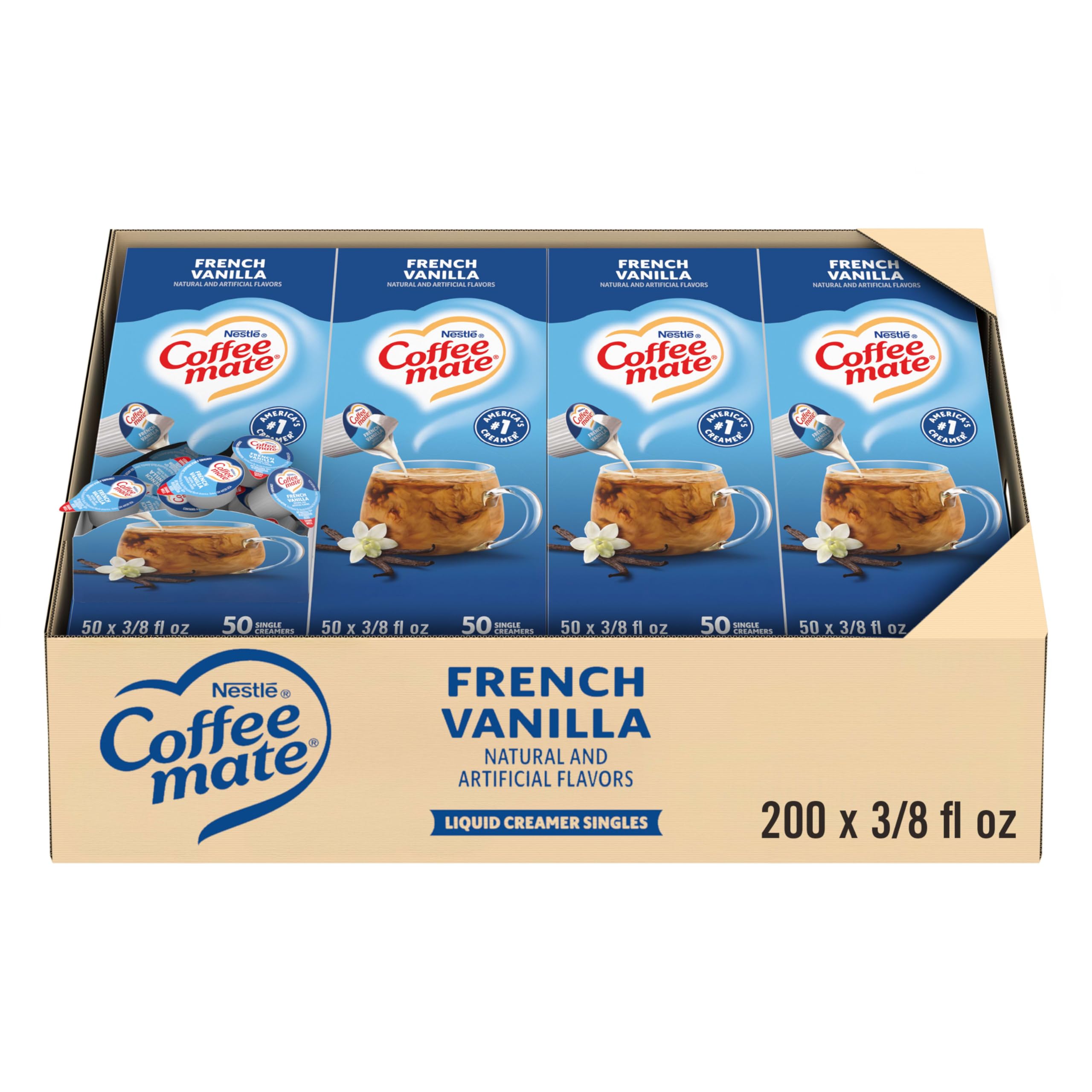 Nestle Coffee mate Coffee Creamer, French Vanilla, Liquid Creamer Singles, Non Dairy, No Refrigeration, 0.375 fl oz Tubs (Pack of 200)