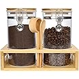 45oz Airtight Glass Coffee Canisters with Bamboo Lids, Scoop, and Spoons - BPA Free Storage Jars