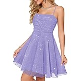 Meetjen Women's Sparkly Cocktail Dress A Line Ruched Tulle Sequin Short Prom Dresses for Teens 2026 Summer Party