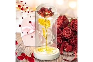 LUSHARBOR Mothers Day Rose Gifts for Mom, Preserved Red Rose Flowers for Women, Gifts for Wife Mom Grandma, Enchanted Red Silk Rose Flowers in Glass Dome