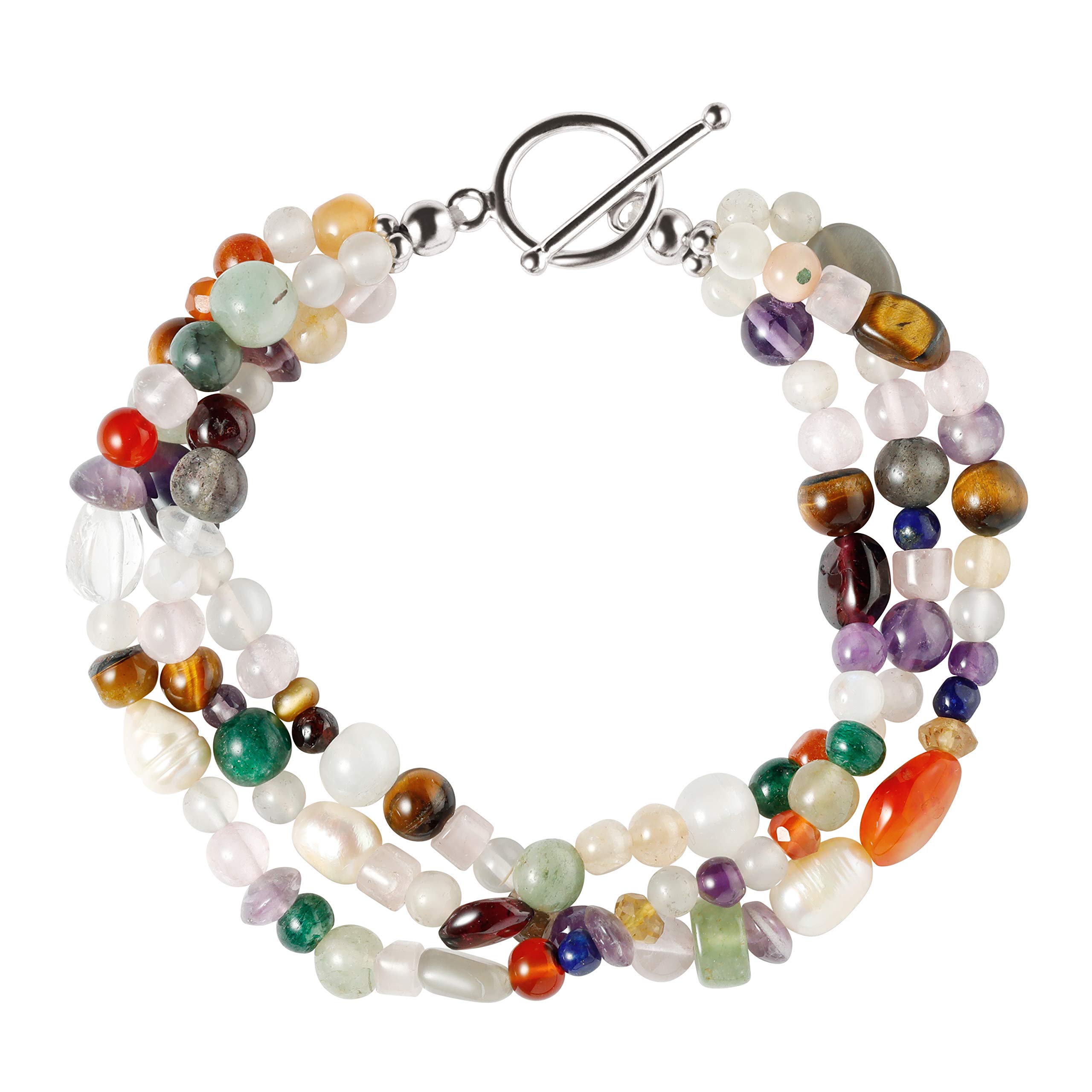 Franki Baker Sterling Silver Pretty Bracelet of Multi Coloured Gemstone Beads Length: 18cm