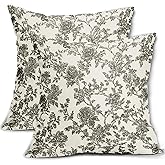 Olive Green Floral Pillow Covers 18x18 Set of 2 Spring Vintage Flower Print Cream Decorative Throw Pillowcases Outdoor Rustic Farmhouse Cushion Cases Summer Seasonal Decor for Home Couch Sofa Bed