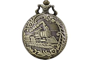 MORFONG Pocket Watch Steam Train Quartz Fob Watch for Men Women with Chain, Bronze