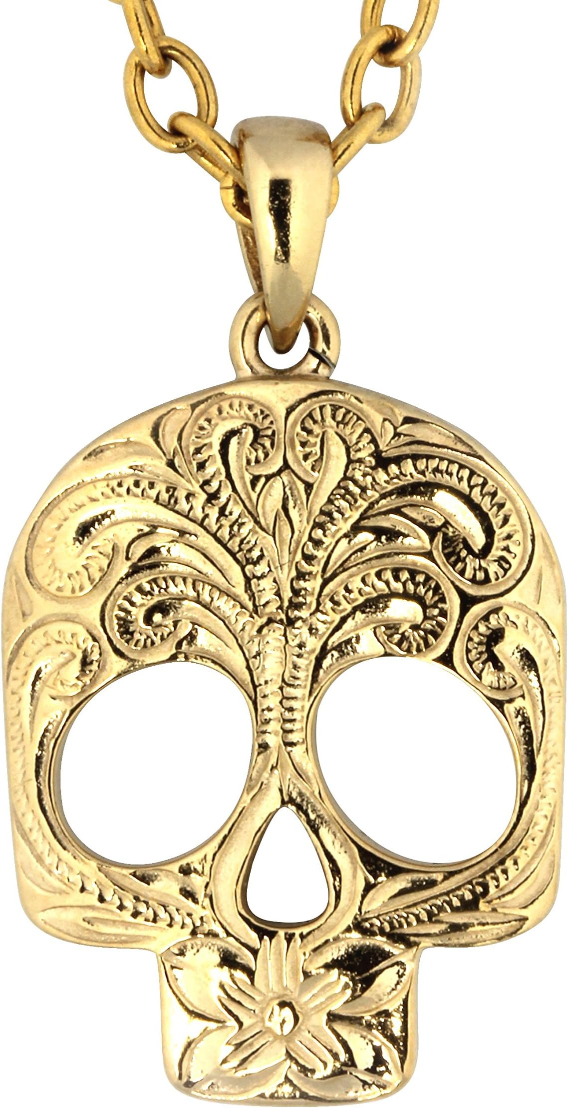 Hawaiian Jewelry AustarasHawaiian Jewelry by Austaras - Skull Pendant - Engraved with Hibiscus Flower