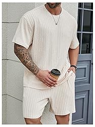 RoseSeek Men's 2 Piece Outfits Textured Drop