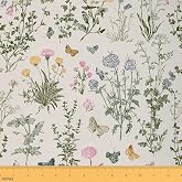 Feelyou Floral Botanical Theme Fabric by The Yard 2 Yards Soft | Chairs Projects Colorful Herbs Wild Flowers Upholstery Fabric Flannel Home DIY Decorative Vintage Blue Pink