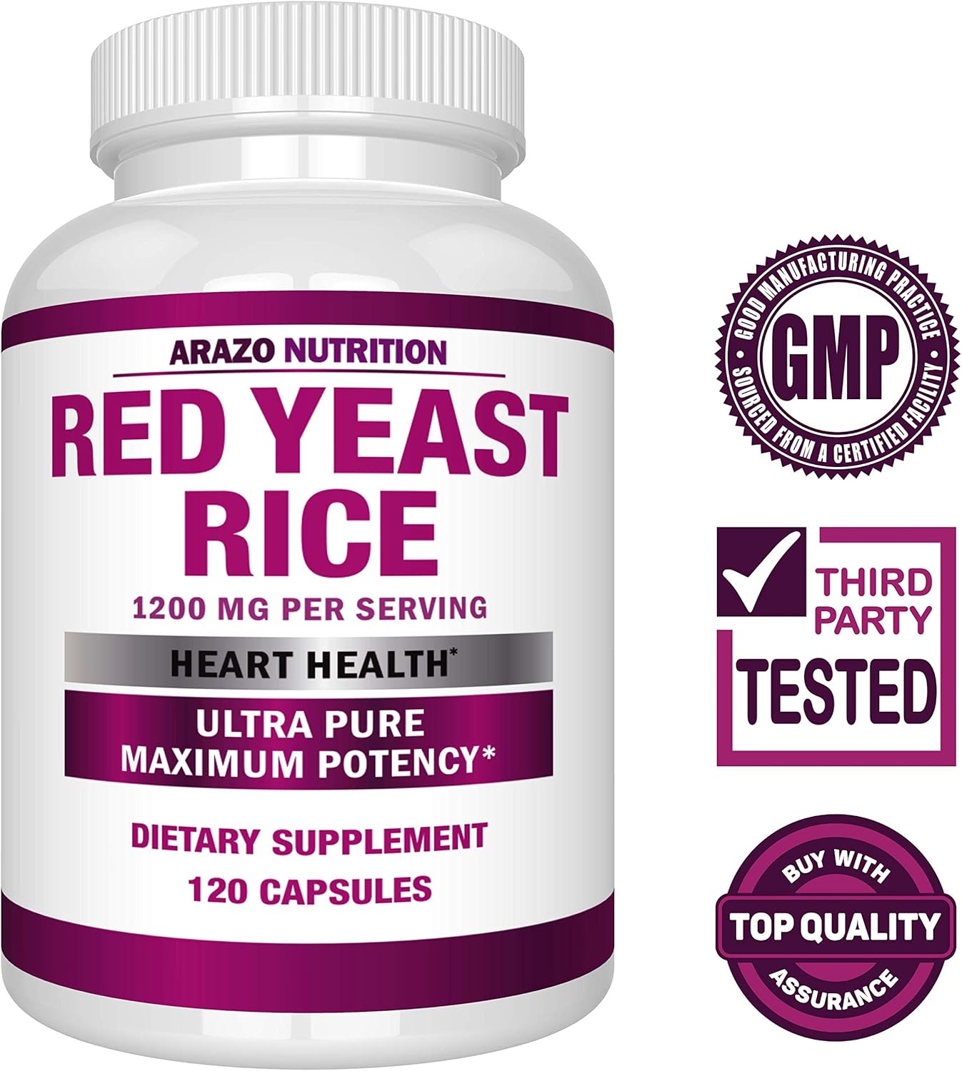 Red Yeast Rice Extract 1200 mg – Citrinin Free Supplement – Vegetarian 120 Capsules - Arazo Nutrition: Health & Personal Care