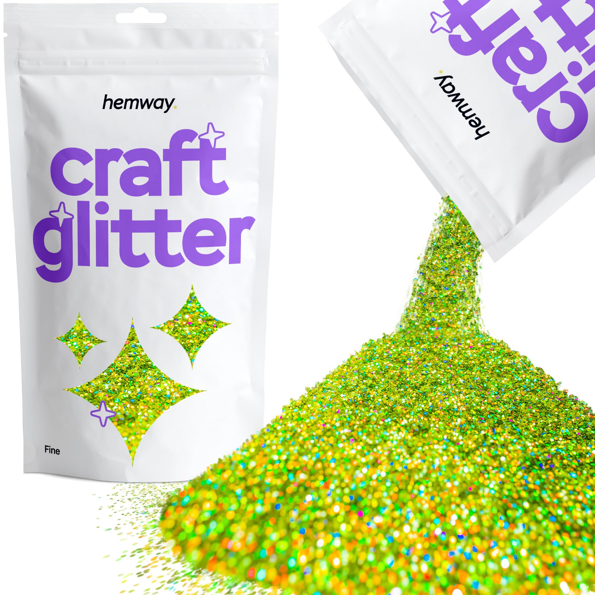 Hemway Craft Glitter Lime Green Holographic 100g Fine Glitter for Crafts, Resin, Cosmetic, Nail, Face, Body, Festival, Tumblers, Art, Candle, Crafting