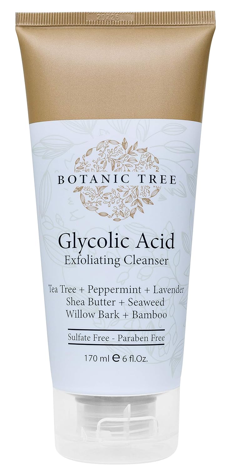 Botanic Tree Glycolic Acid Face Wash-Facial Exfoliating Cleanser w/ 10% Glycolic Acid-Acne Facial Wash For a Deep Clean-Anti Aging AHA Peel for Acne, Wrinkle Reduction-Natural Skin Facewash Scrub for Cystic Acne-6 Oz: Beauty