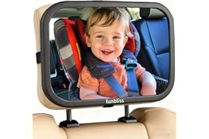 Funbliss Baby Car Mirror for Rear Facing Seat,360° Rotation, Safety CertifiedShatterproof Acrylic Glass, Clear Wide View,Infa