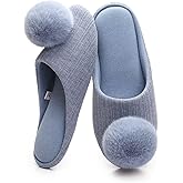 CORIFEI Ballerina Slippers for Women with Pom-pom Soft House Shoes Indoor Slip On with Flexible Rubber Sole
