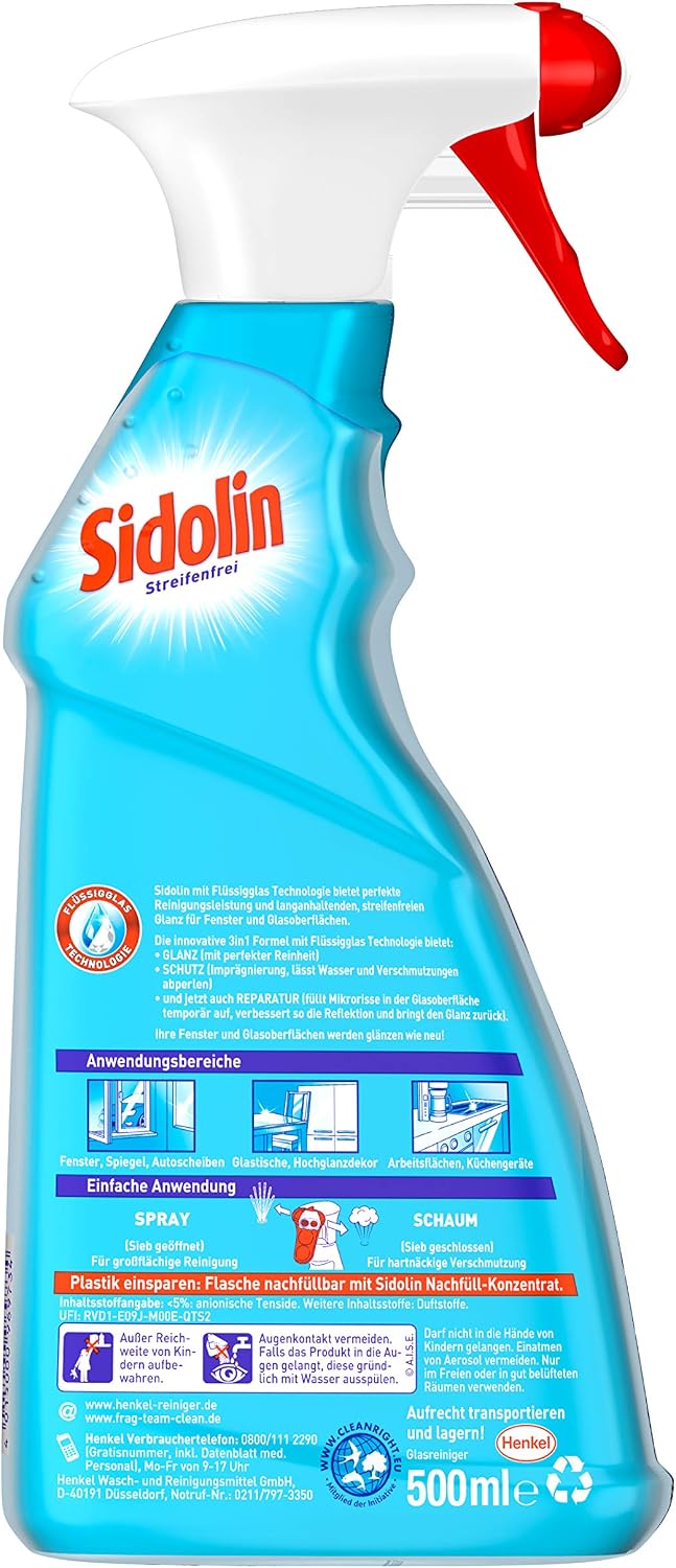 Sidolin Cristal Glass Cleaner Spray Bottle for Perfect Shine and Anti-Micro Cracks - Image 3