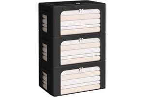 CYHOM 3Pack Frame Storage Box - Clothes Storage Bin Bags Oxford Fabric Foldable Stackable Container Organizer Set with Clear Window & Carry Handles (Black, Medium-44L)