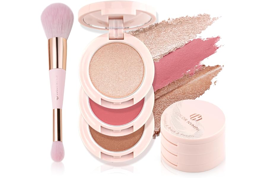 Color Nymph 3 Colors Contour Blush Highlighter Makeup Palette | 3-IN-1 Multi-Colored Shimmer & Matte Long-Lasting Travel-Friendly Make up Kit, Includes Brush & Mirror | Stacked Makeup Design (Purple)