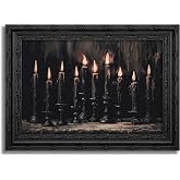 Framed Gothic Canvas Wall Art,Dark Moody Picture Wall Decor | Goth Mysterious Candlestick Print Artwork,for Living Room Bedroom Home Decoration.12x16in