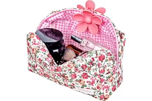 Mifafa Floral Makeup Organizer Bag Coquette Cosmetics Large Capacity Pouch Stylish Quilted Pouch Toiletries Bag for Travel (Red)