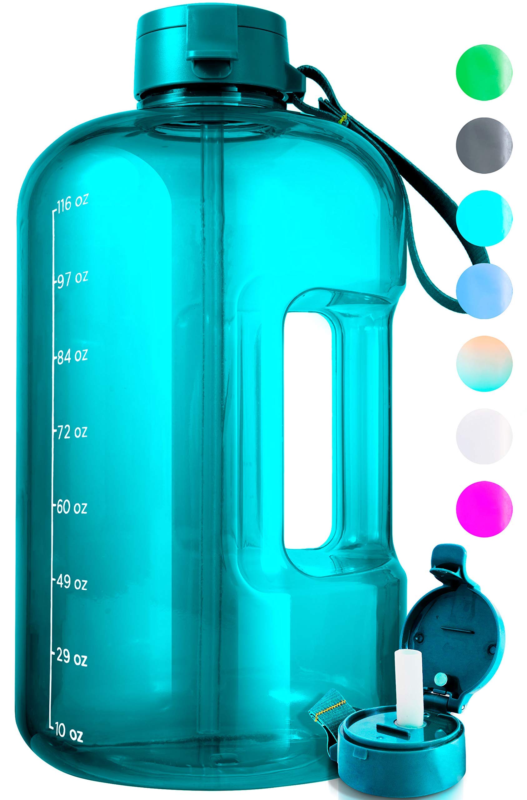 AQUAFIT One Gallon Water Bottle With Time Marker 128 oz Water Bottle With Straw Gym Water