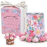 Darleneworld 12oz Wine Tumbler Vacuum Insulated Stainless Steel with Crochet Coaster, Travel Coffee Tumbler with Lid, Birthday Gift for Women, Friend, Bridesmaid, Girl, Christmas, Pink