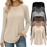 Oakgarden 6 Pack Womens Long Sleeve T Shirts Crew Neck Raglan Sleeve Basic Tops Curved Hem Loose Fit Casual Tunic