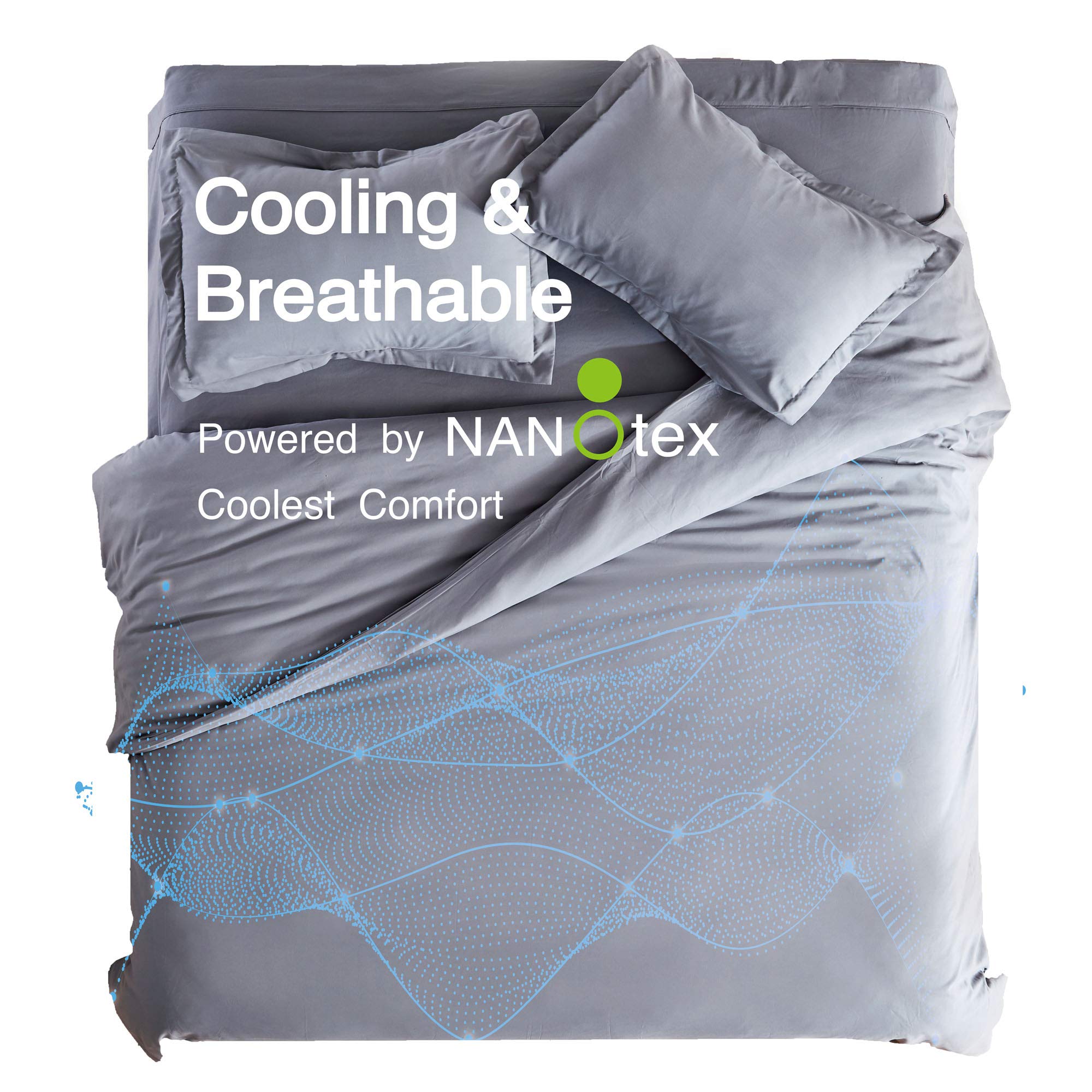 SLEEP ZONE Bedding Duvet Cover Sets Cooling 120gsm Soft Zipper Closure Corner Ties 3 PC, Gray,Full/Queen