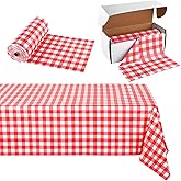 Kochorie 54 Inch x 300 Ft Red Checkered Plastic Table Cloth Roll Disposable Waterproof Table Cover with Easy Slide Cutter for Outdoor Picnic/Home Dining/Spring Party