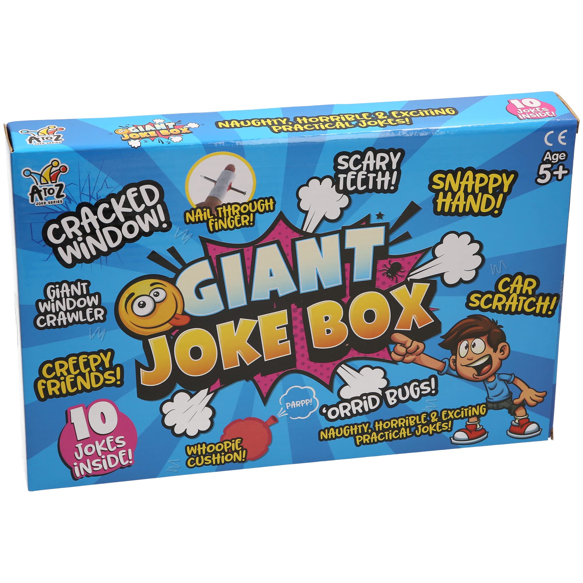 Abracadabra Giant Naughty Joke Box, Black - 10 Piece Set - Big Kid, Youth - Prank Box - Whoopee Cushion, Snapping Chewing Gum, Surprise Snake Bag, Orrin Bugs