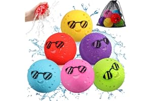 Korlon Tec 6 Pcs Reusable Water Balloons, Outdoor Water Toys for Boys and Girls, Pool Beach Summer Toys for Kids Ages 4-8 Silicone Water Ball for Party Supplies