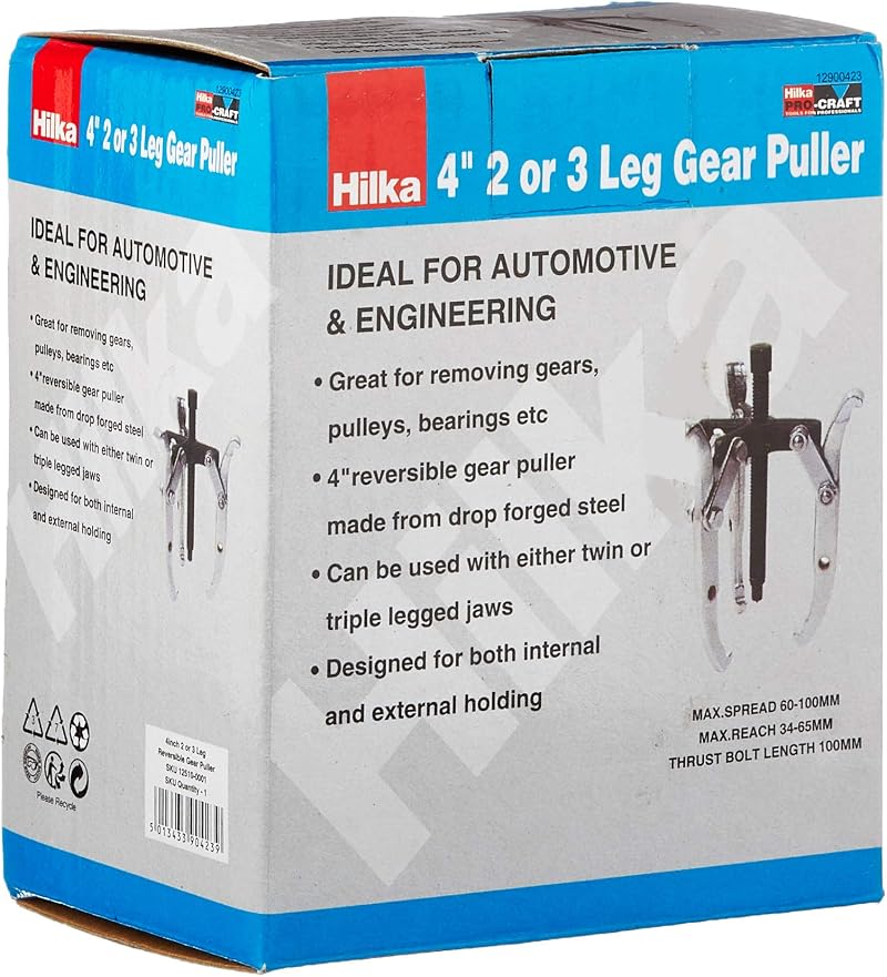Hilka 12900423 4-Inch 2/3 Leg Reversible Gear Puller Drop Forged Steel