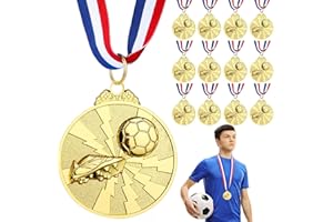 Hianjoo 12 Pack Soccer Medals for Teens and Adults, 1st Place Medals Metal Gold Award Medals with Neck Ribbon, Participation Medals for Sports Competitions Celebration and Soccer Party Favors, 2 inch