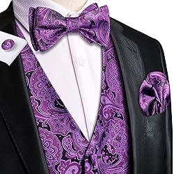 Hi-Tie Men's Black and Purple Suit Vests Tie and
