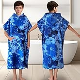 VOOVA & MOVAS Hooded Towels for Teens (8-14 Years,36"X26") | 100% Cotton Poncho Towel for Big Kids & Boys | Large Absorbent Towel Robe for Pool, Bath, Swim | Blue Tie Dye Design