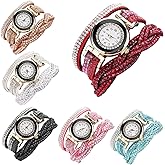 CdyBox Women Ladies Wholesale 6 Pack Diamond Watch Set Lot Leather Wrap Around Bracelet Analog Quartz Dress Wrist Watches