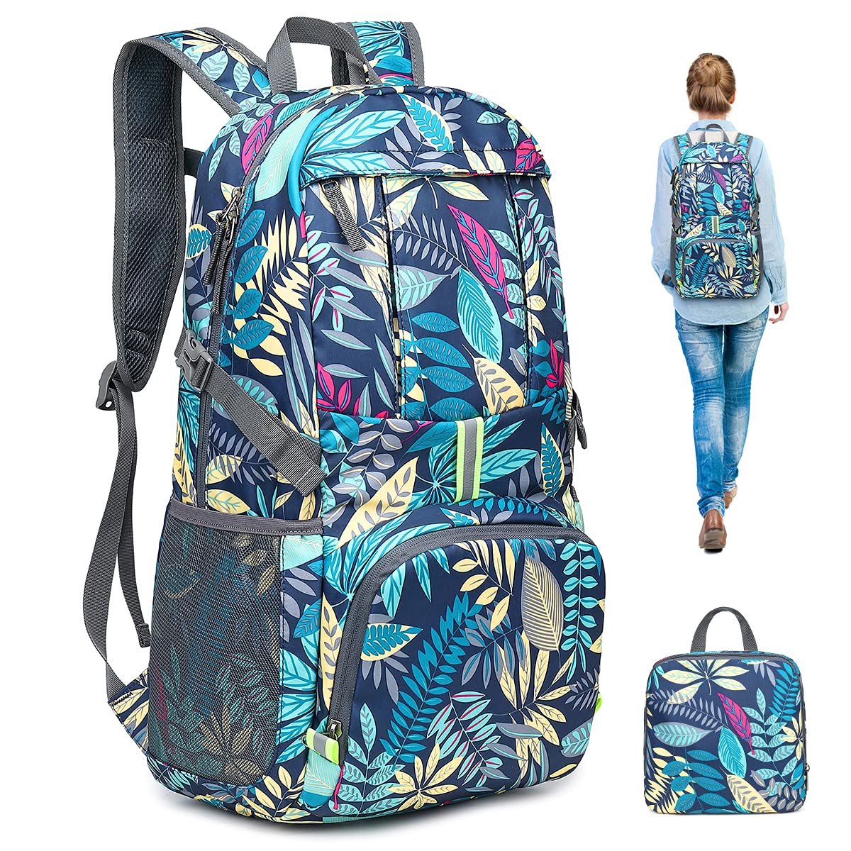 Packable Backpack, Luckits 35L Ultra Lightweight Foldable Rucksack For Men Women Water Resistant Hiking Daypack Safe Reflective Design Walking Rucksack for Outdoor Camping Hiking Travel Cycling School