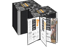 Henoyso 50 Pcs 8.5 x 11 Inch Menu Covers 4 Page 8 View Transparent Restaurant Covers Book Fits A4 Size Paper, Bar Cafe Clear Menu Holder Folder with Leatherette Trim and Decorative Corners, Black
