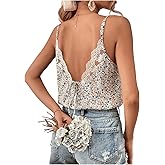 SOLY HUX Women's Ditsy Floral Print Cami Top V Neck Lace Trim Tie Backless Summer Tops