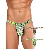 ohyeahlady Mens G-String Thong Underwear Snake Print Briefs Low Rise Sexy Hot Shorts for Mens Lingerie Soft T-Back Thong