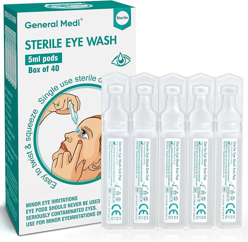 General Medi Eye Wash Sterile Saline Solution 5ml 0.9% Pack of 40