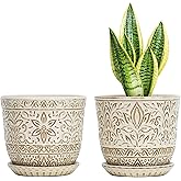 Gepege 6 Inch White Ceramic Planter, Plant Pot with Drainage Holes and Saucers for Indoor Plants, Birthday for Women Mom