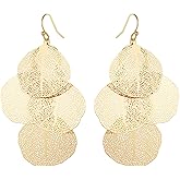 Bohemian Boho Filigree Leaf Chandelier Dangle Earrings for Women – Handcrafted Delicate – 14K Gold Plated – Lightweight