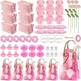 Rigibright 62PCS Baby Shower Prizes for Winners with Plush Cosmetic Bags and Towels Spa Accessories with Gift Bag for Baby Shower Games Wedding Bridal Shower Party Favors for Guests (6, Pink)