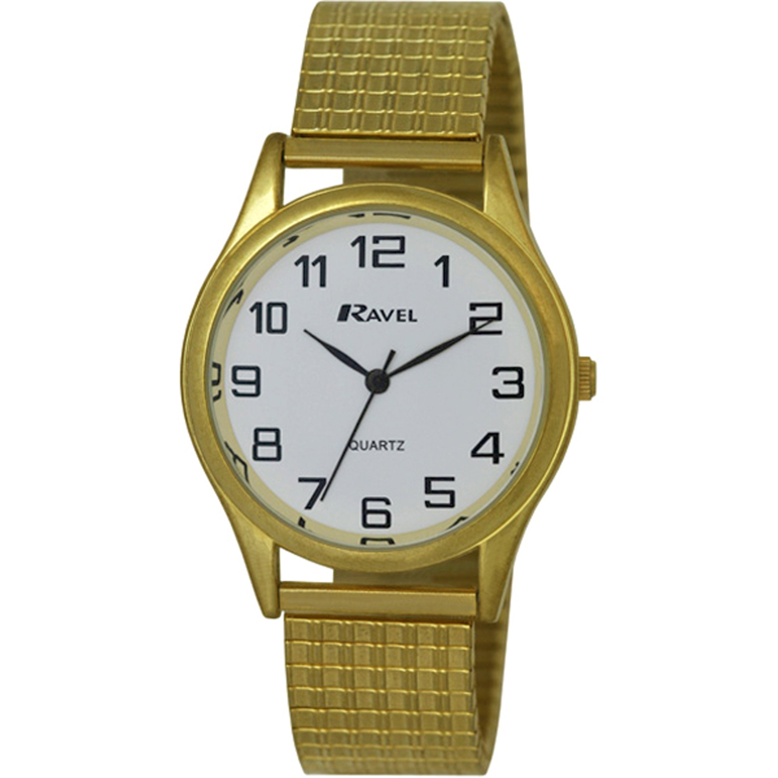 Ravel Easy Read Watch on Expandable Men's Quartz Watch with Gold Dial Analogue Display and Gold Stainless Steel Gold Plated Bracelet R0301071S