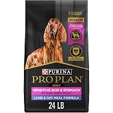 Purina Pro Plan Sensitive Skin &amp; Stomach Dry Dog Food, Real Lamb, 24 lb Bag | Real Lamb &amp; Oat Meal Formula with probiotics, easily digestible with omega-6 fatty acids for a healthy skin and coat