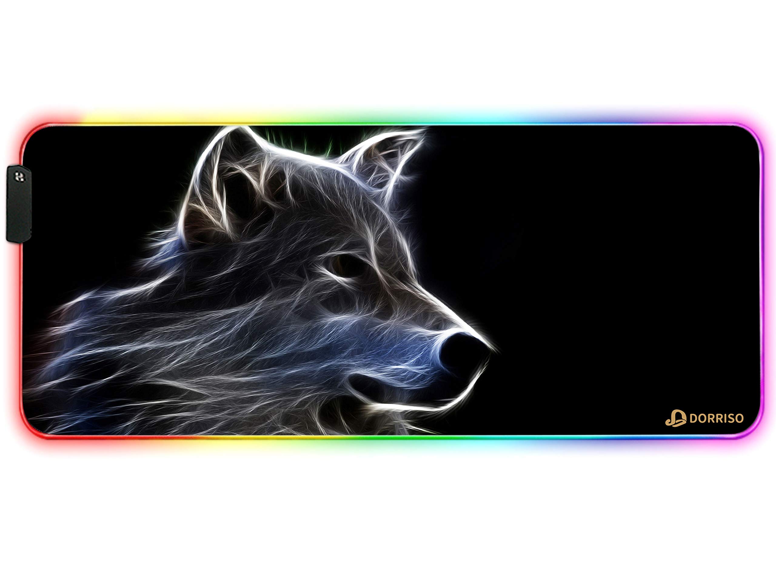DORRISO RGB Large Gaming Mousepad 900x400x4 mm XXL 12 Glowing Modes RGB LED Extended Mouse Mats Anti-Slip Rubber Base Keyboard Mouse Pads for Computer Laptop PC Desk Gaming Mousepad Wolf