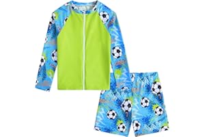 SunFocus Boys Zipper Rash Guard Sets UPF 50+ with Short 3-9 Years