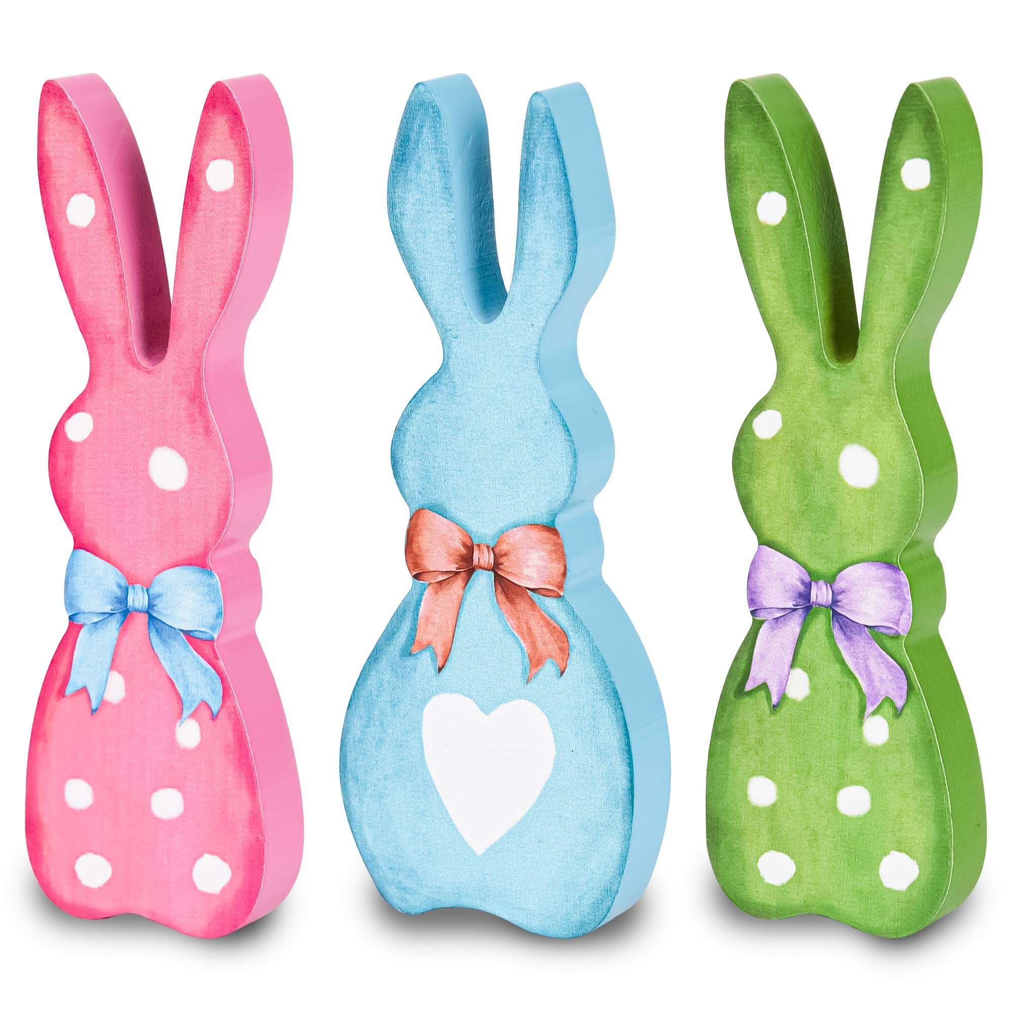 Photo 1 of 3Pcs Easter Bunny Table Signs Green Blue Pink Rabbit Wooden Table Centerpiece Farmhouse Rabbit Shaped Decorations for Spring Easter Office Home Tiered Tray Decor