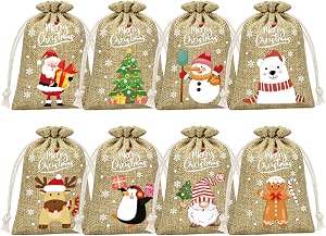 36Pcs Christmas Burlap Gift Bags With Drawstring Christmas Linen Bags Drawstring Goody Gift Bag Small Jute Xmas Candy Linen Treat Sacks Reusable Gifts Wrapping Bag Xmas Holiday Party Favors