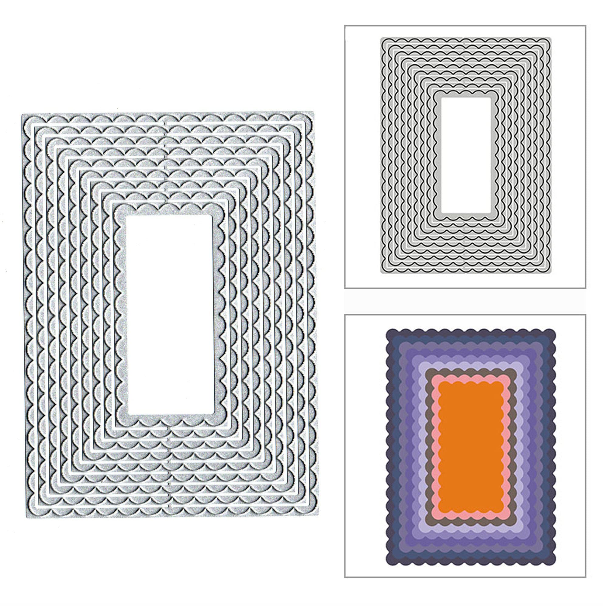 Nesting Scalloped Rectangles Metal Die Cuts,Spring Square Frame Cutting Dies Cut Stencils for DIY Invitation Card Scrapbooking Album Decorative Embossing Paper Dies Card Making