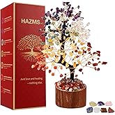 Hazms 7 Chakra Crystal Tree of Life - 8.7 Inches Healing Crystal Tree and 7 Crystals Office and Home Decor Positive Energy Seven Chakra Trees and Healing Stones Spiritual Birthday Gifts for Women