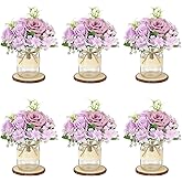 Set 6 Mason Jar Table Centerpiece - Wedding Centerpieces for Tables, Mason Jar Flower Centerpiece Vases Decor- Boho Farmhouse Rustic for Engagement, Bridal Shower, Wedding, Versatile Decor (Purple)
