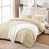 BYSURE 3 Pieces Queen Comforter Set(Beige), Lightweight Bedding Set with 2 Pillow Shams, Down Alternative Diamond Stitched Bedding Comforter for All Season